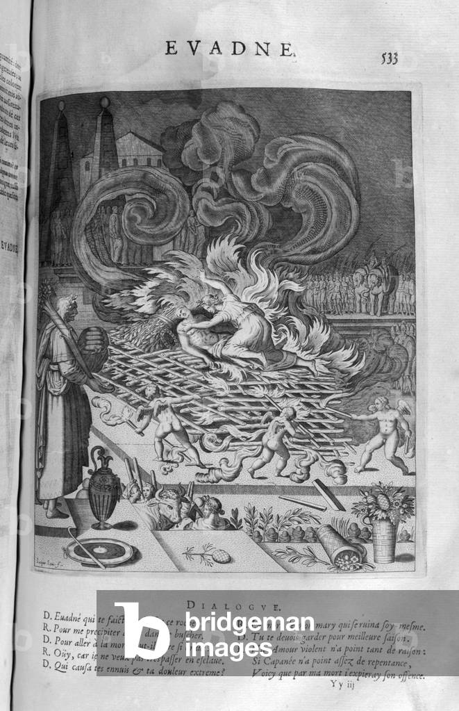 Avadne immolates herself, 1615 (engraving)