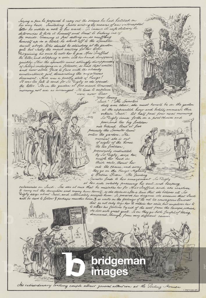 "Il Grande Dumbleton Elopement (incisione)" 1887 di English School, b/w
