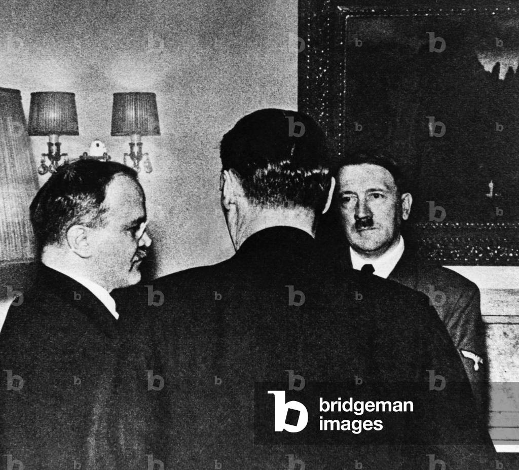 Vyacheslav Molotov with Adolf Hitler, 1940 (b/w photo)