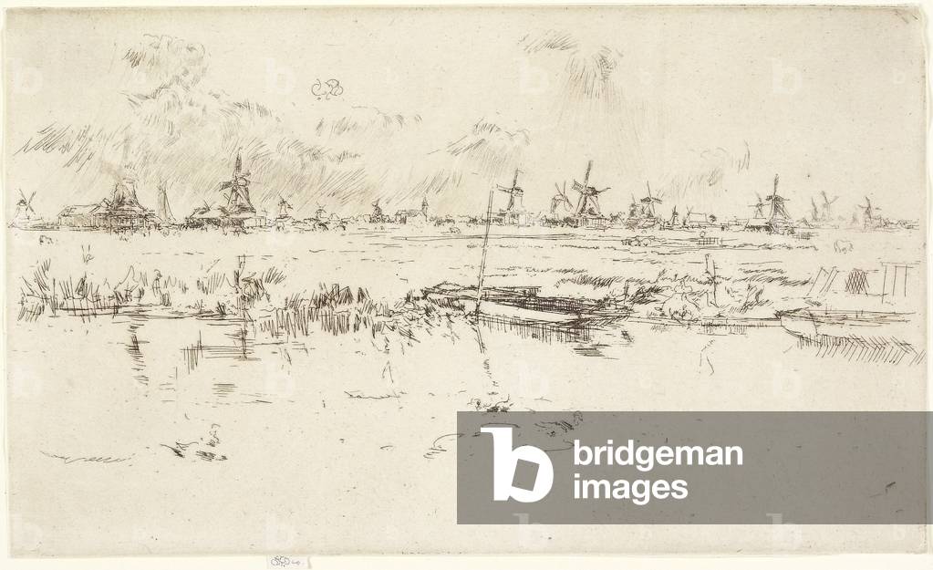 Zaandam 1889 by James Abbott McNeill Whistler, b/w
