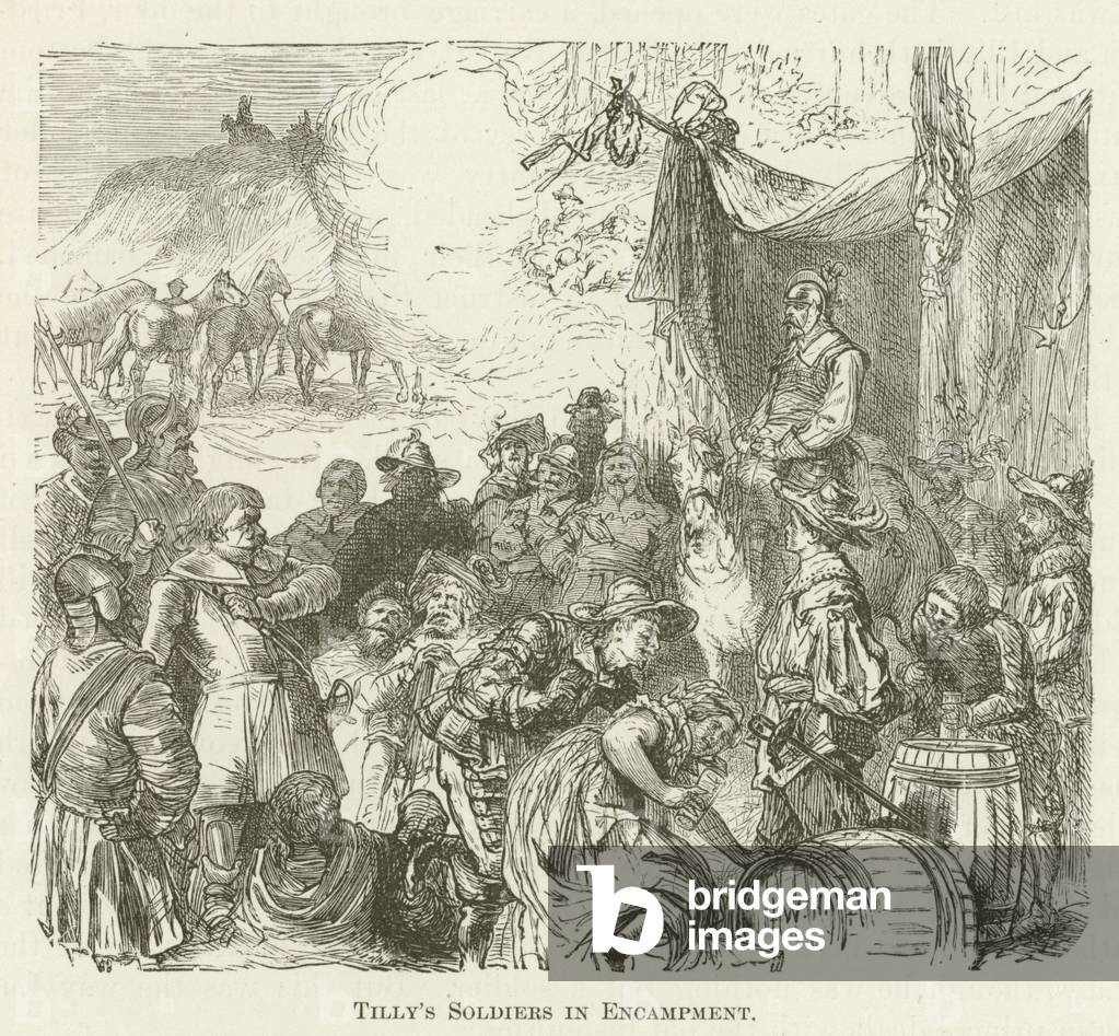 Soldati di Tilly in accampamento (incisione)