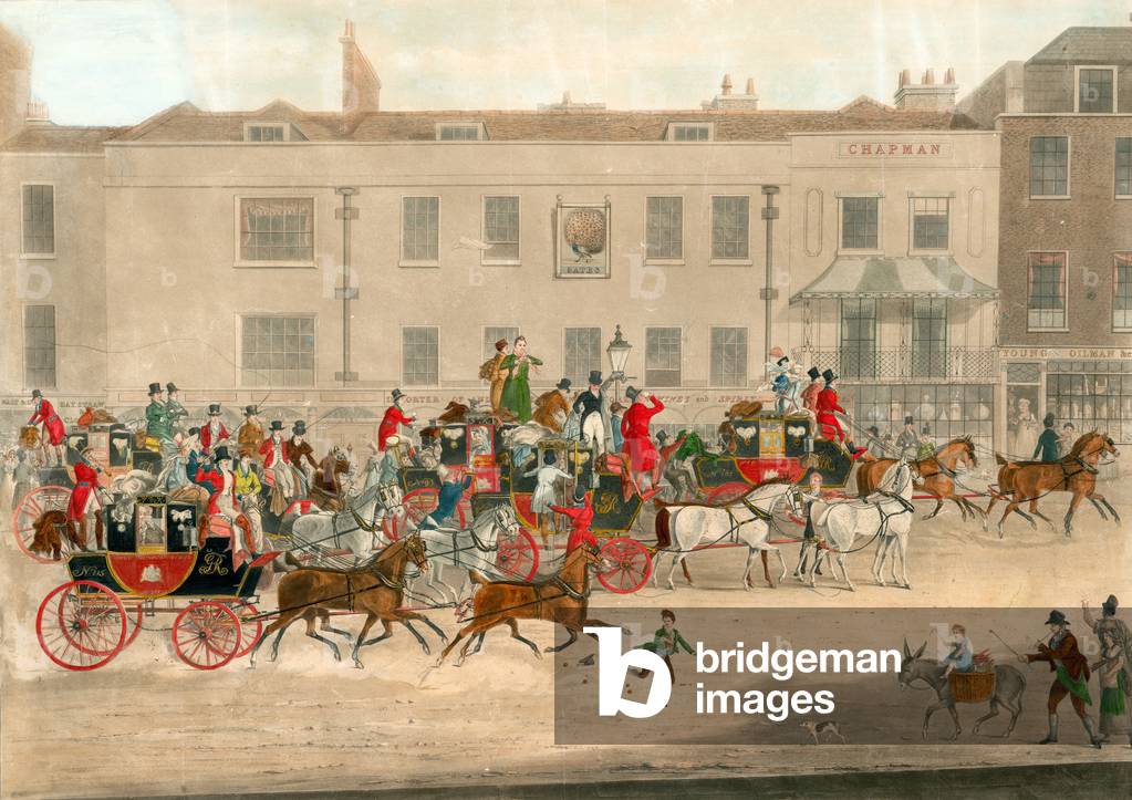 West Country Mail al Gloucester Coffee House, Piccadilly, Londra (incisione colorata)