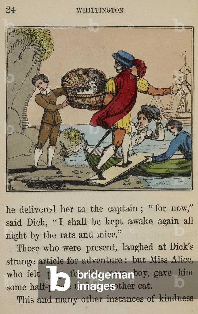 Dick Whittington handing over his cat to the captain of a ship