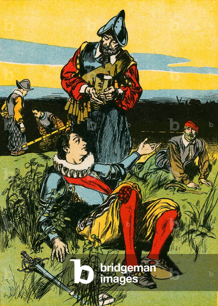 Bild von Druck "Sir Philip Sidney und der sterbende Soldat (Farblitho)" von Thomas Heath Robinson