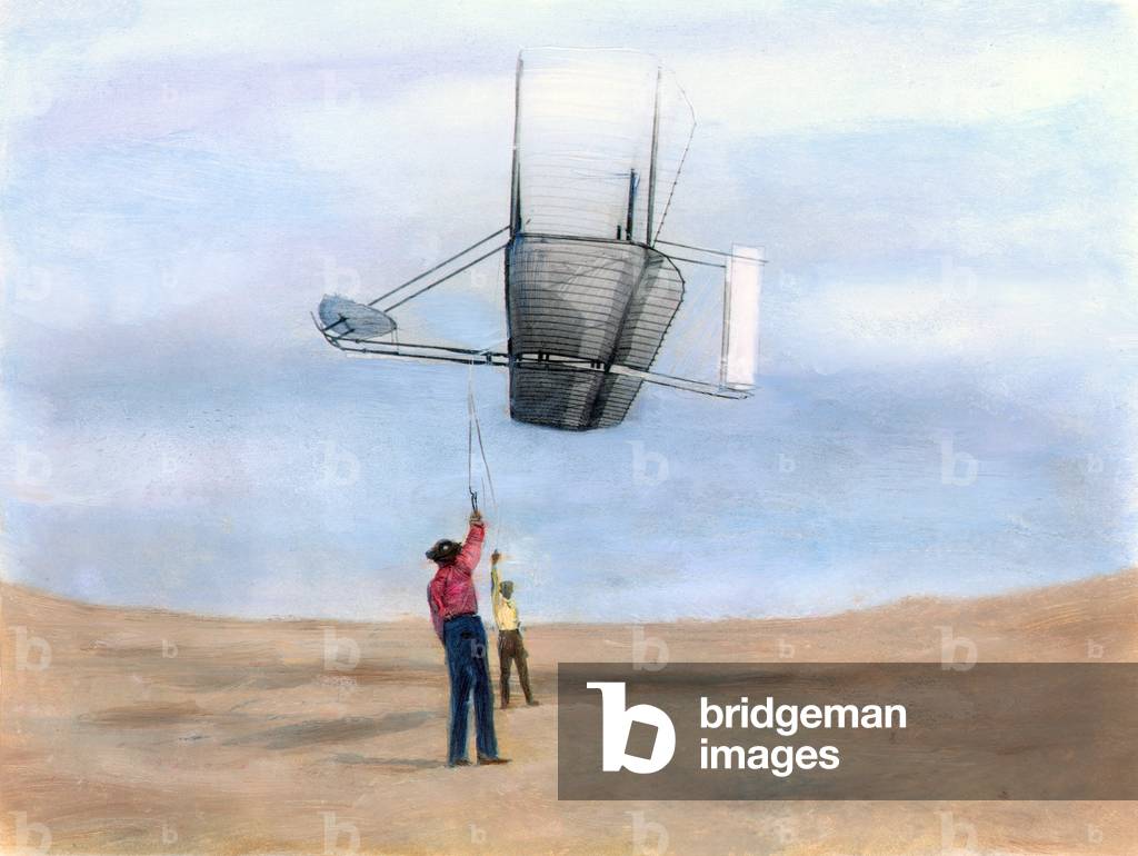 Image of WRIGHT BROTHERS GLIDER Dan Tate (foreground) and Wilbur Wright