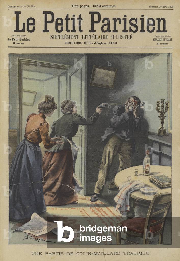 "Ein tragisches Spiel des blinden Mannes Buff (Farbe litho)" von Fortune Louis Meaulle