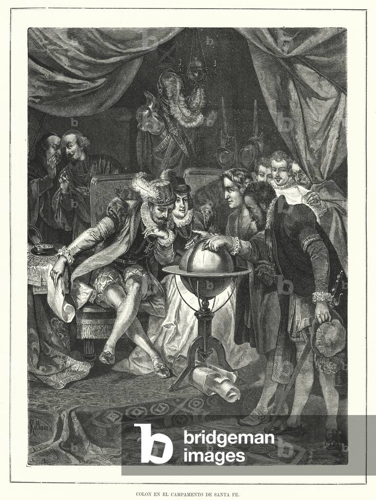 Christopher Columbus in the camp of Santa Fe, Spain, 1492 (litho)