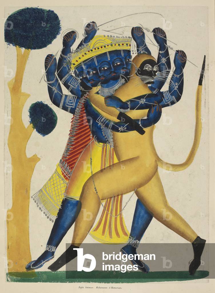 Hanuman che combatte Ravana, 1865 circa (c/c su carta)