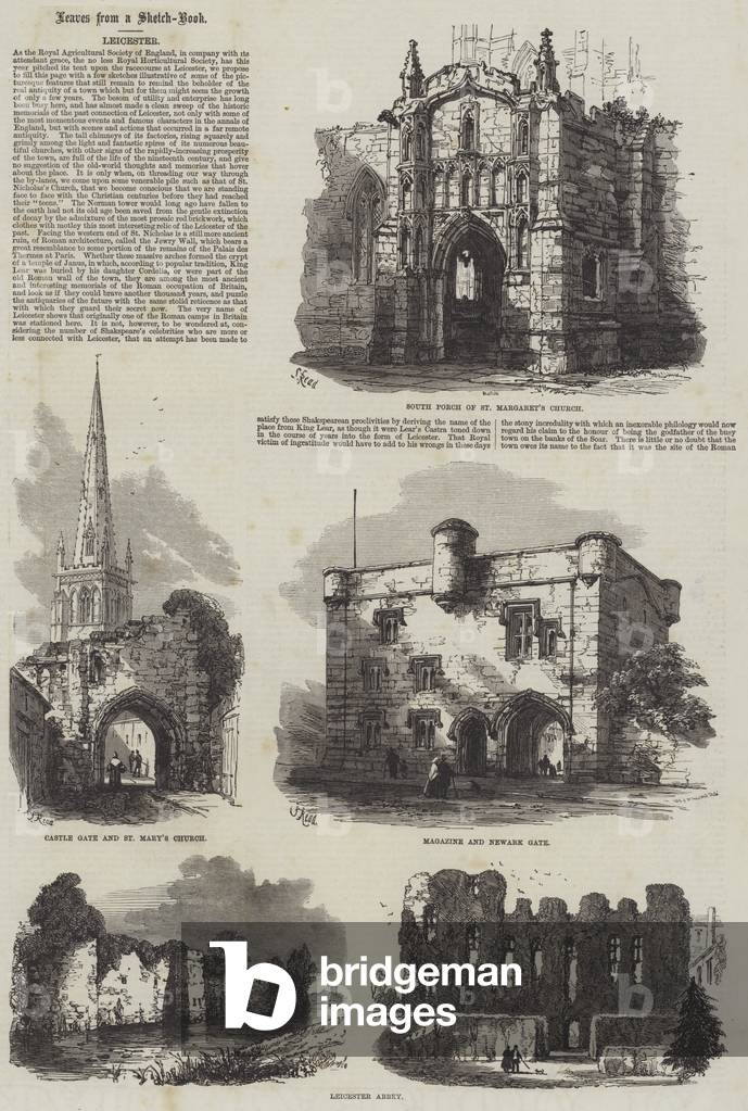 Leicester (gravure) 1868 par Samuel Read, b/w