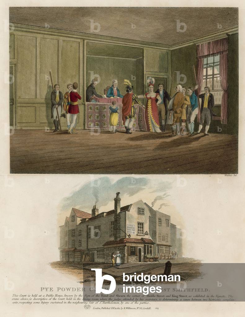 Pye Powder Court, Cloth Fair, West Smithfield (farbige Gravur)