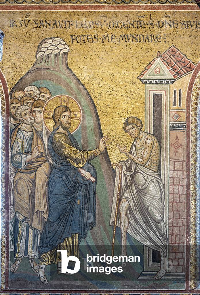 Das Wunder der Heilung des Aussätzigen Mannes, byzantinisches Mosaik, Episoden aus dem Leben Christi, XII-XIII