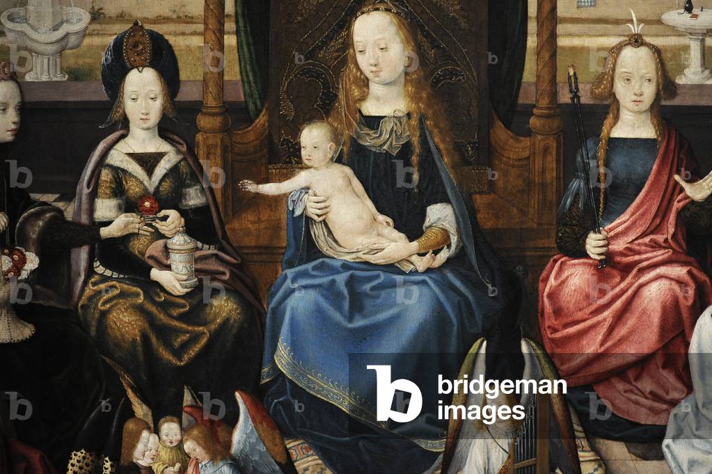 Die Jungfrau Maria mit den Heiligen, 1485, von Meister der Legende der Heiligen Ursula und Werkstatt (aktiv in