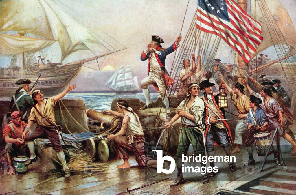 船・ボート BONHOMME RICHARD 1779 & JOHN PAUL JONES Image of John Paul Jones and the Bonhomme Richard in 1779 (colour