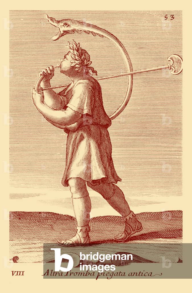 Bild von Gravur "Mann spielt Cornu" 1701