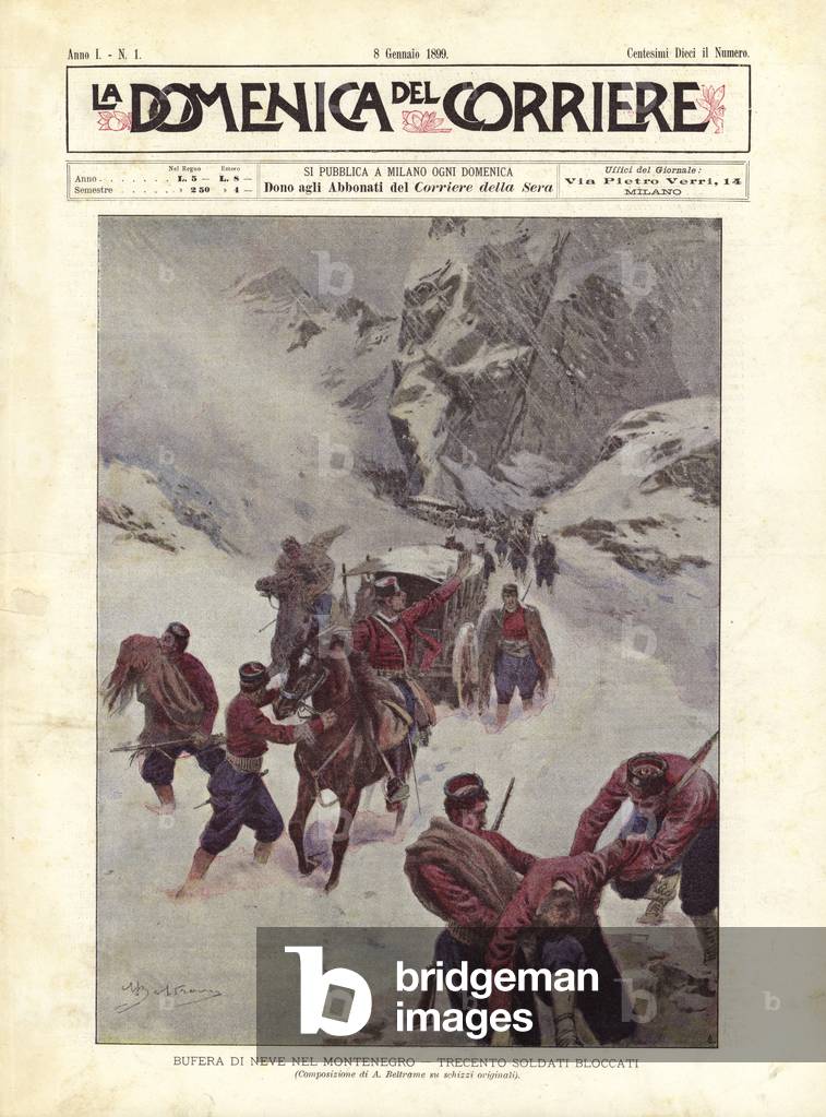 "Blizzard In Montenegro sind dreihundert Soldaten gestrandet (Farbe Litho)" von Achille Beltrame