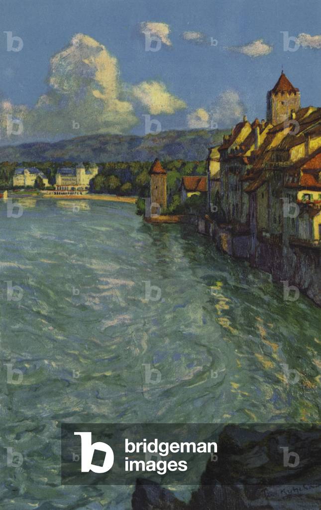 "Schweizer Spas: Rheinfelden (Farblitho)" von Paul Kutscha