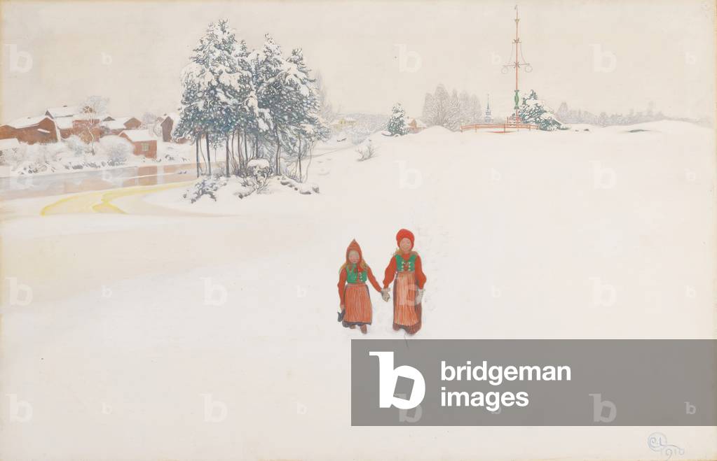 Bild von Zeichnung "Im Schnee" 1910 von Carl Larsson