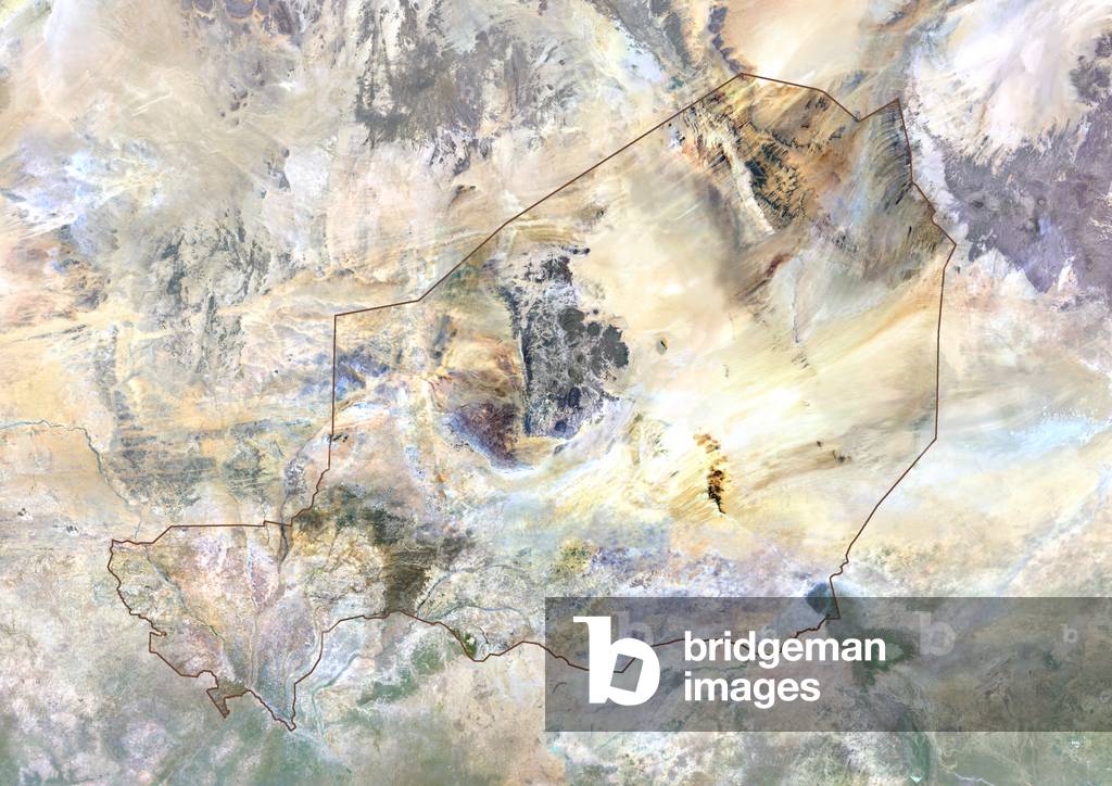 Niger, Africa, True Colour Satellite Image With Border And Mask