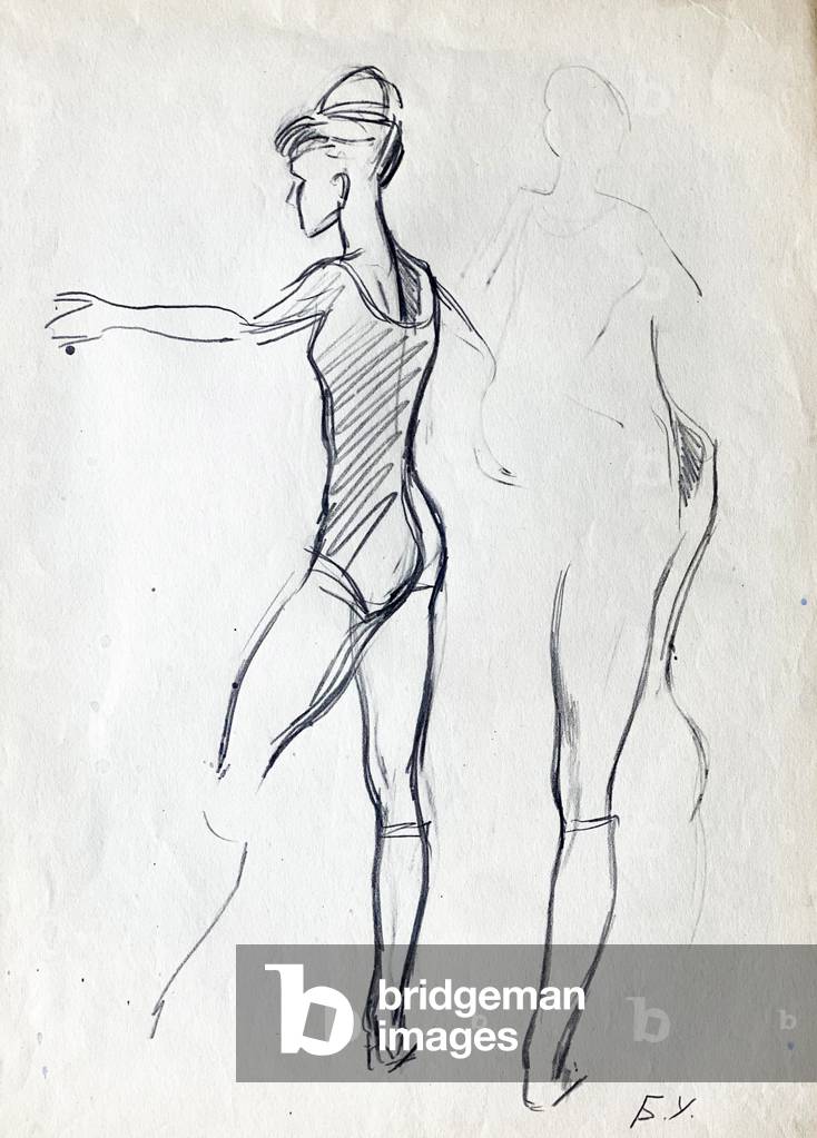 Image of Drawing depicting Ballerina Warming Up 1974 by Boris Uspensky