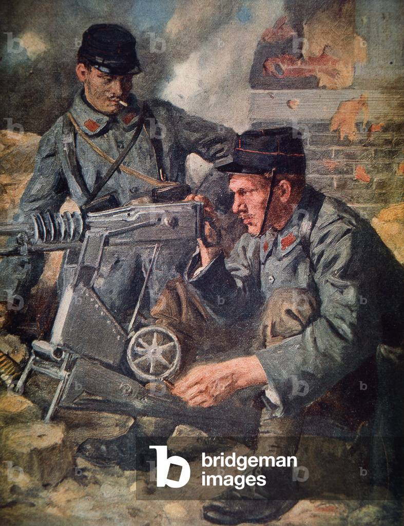 Französische Maschinengewehr-Crew (Farblitho)