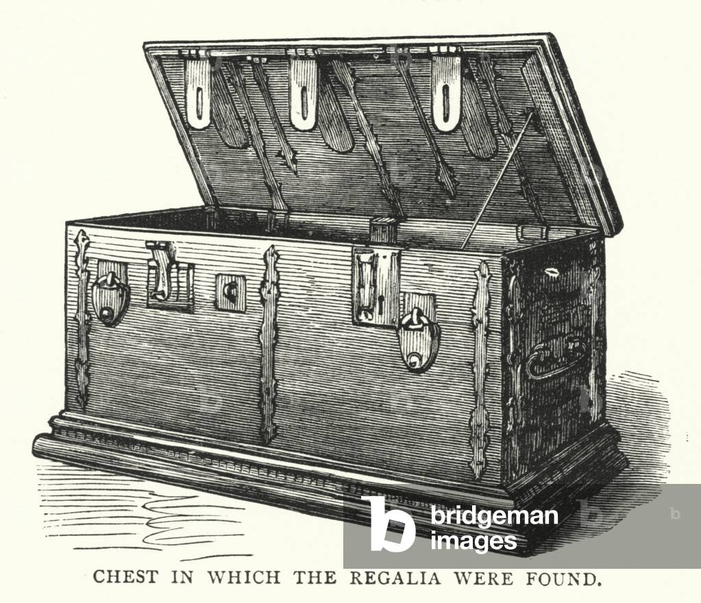 Coffre dans lequel les Regalia ont été trouvés (gravure) par English School, b/w