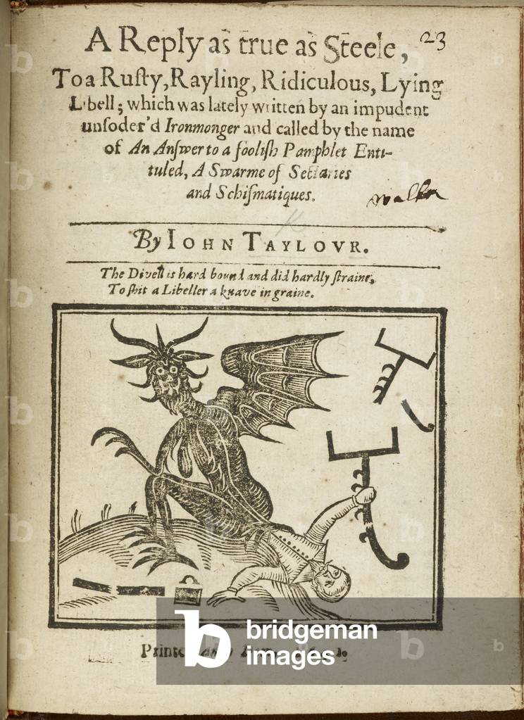 Titelseite von 'A Reply [in verse] as true as Steele.. '. zeigt eine Darstellung des Teufels