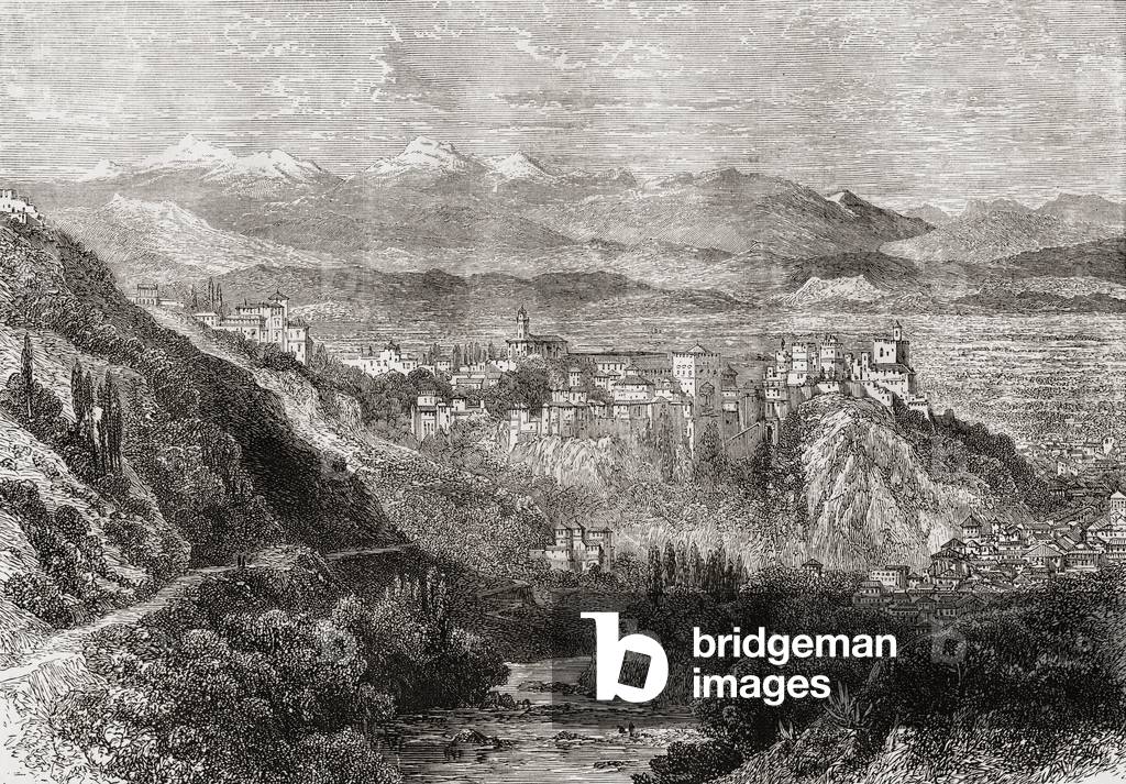 L'Alhambra et vue générale de Grenade Espagne par Unknown Artist, b/w