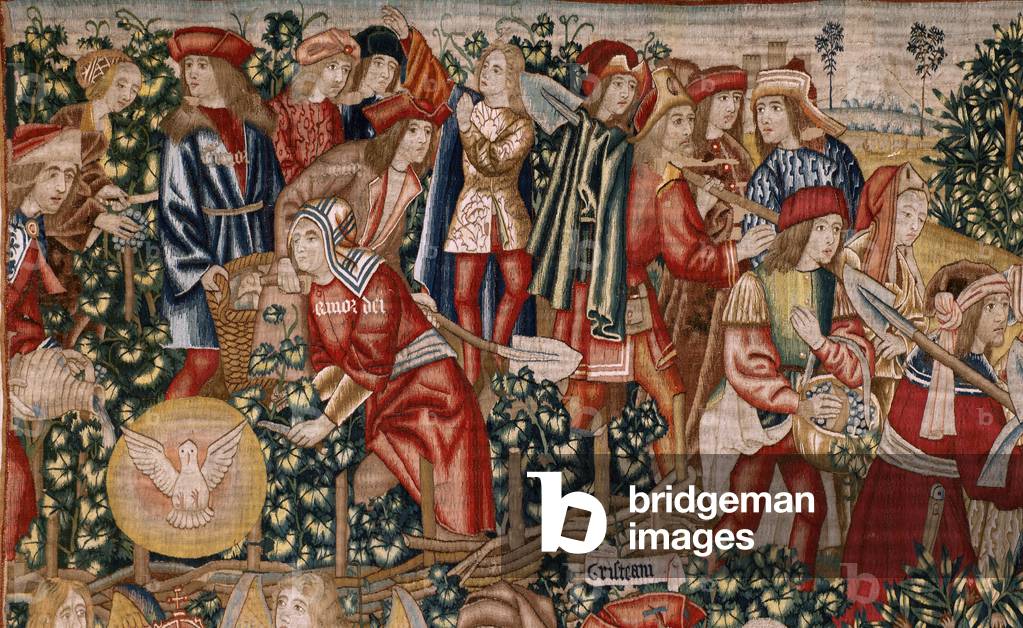 Bild von Wandteppich "Flämischer Wandteppich. Serie Das Gleichnis von den Arbeitern im Weinberg. Die Zahlung d
