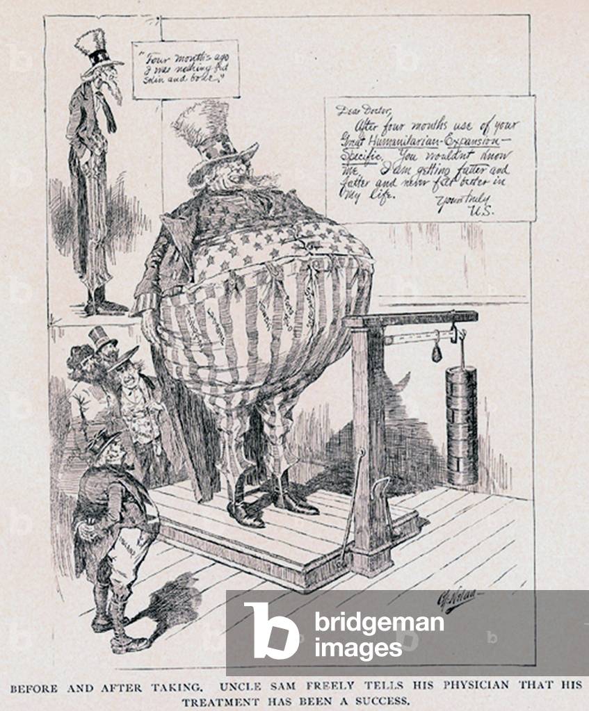 "Before and After Taking: Frontispiece from 'Cartoons or our War with Spain' von Charles Nelan" 1898