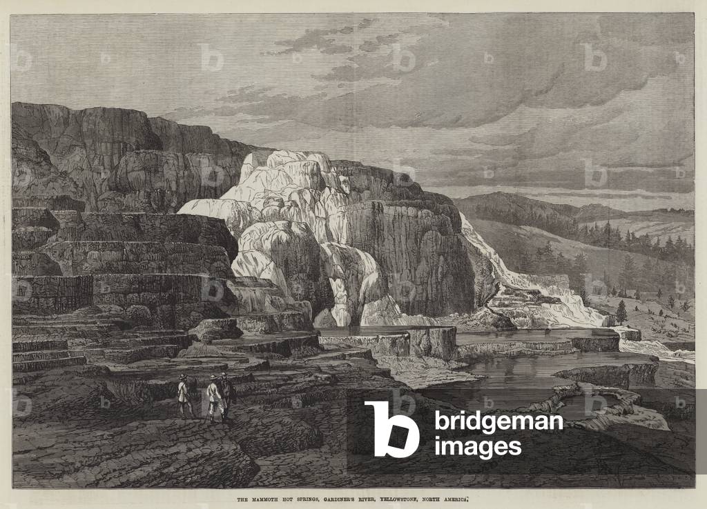 The Mammoth Hot Springs, Gardiner's River, Yellowstone, North America (engraving)