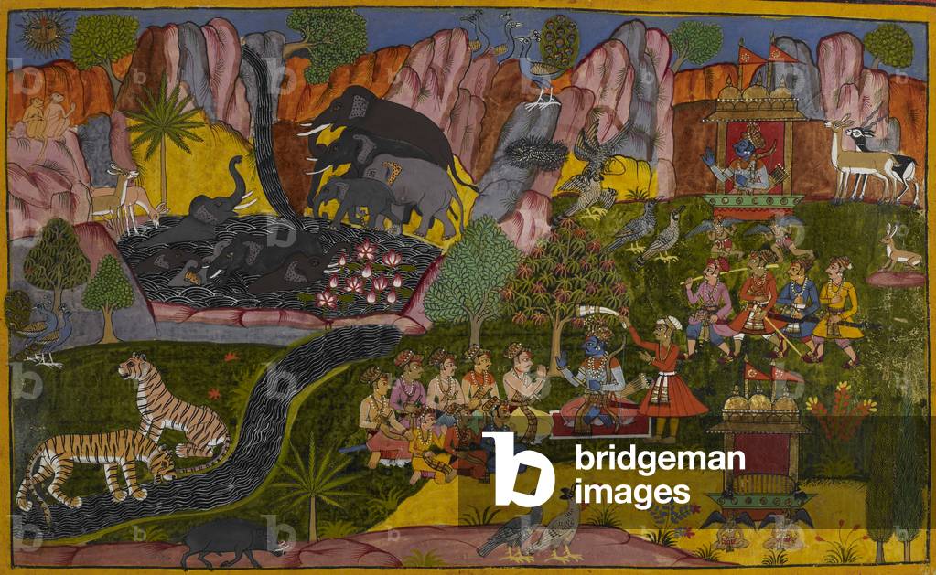 Gli dei lodano Rāma e lo invitano a visitare l'eremo del Saggio Agastya mentre viaggia attraverso una foresta,