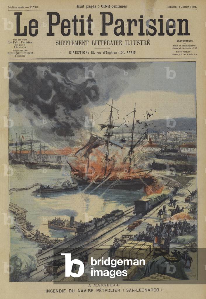 Incendio a bordo della petroliera San-Leonardo nel porto di Marsiglia (colore lito)