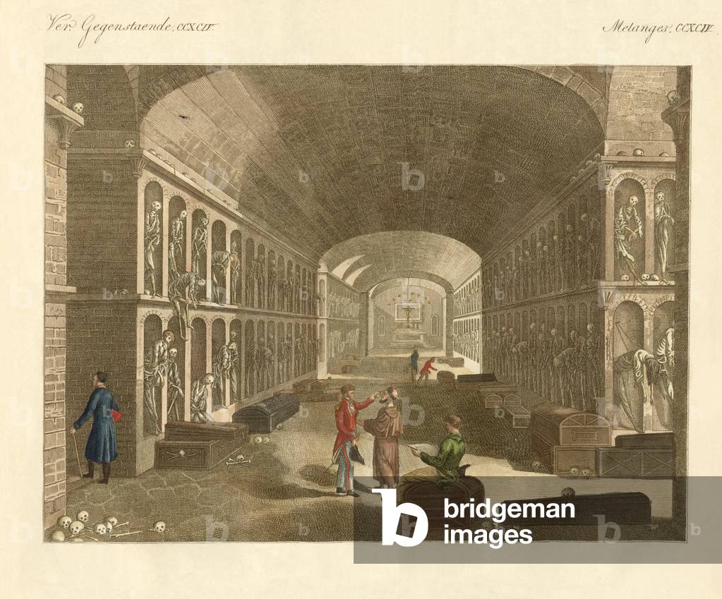 Le grandi catacombe nei pressi di Palermo (incisione colorata)