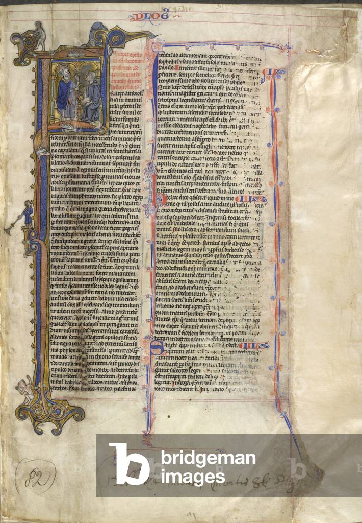 Historiated initial 'F'(rater) with Jerome and Pope Damasus