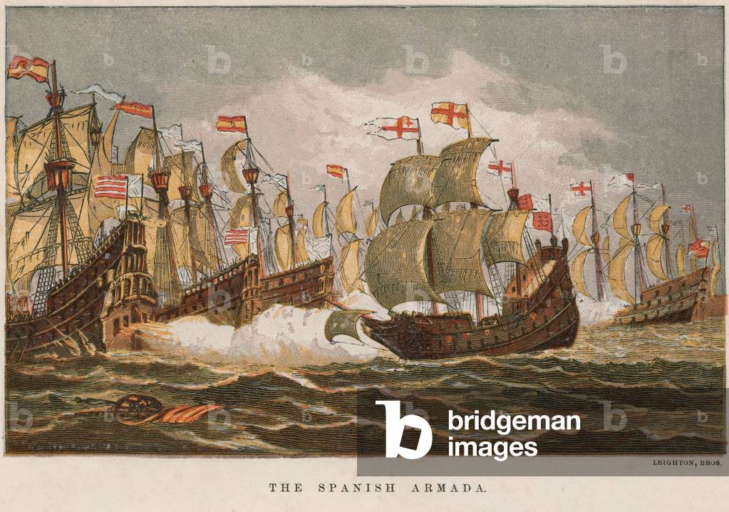 The Spanish Armada (coloured engraving)