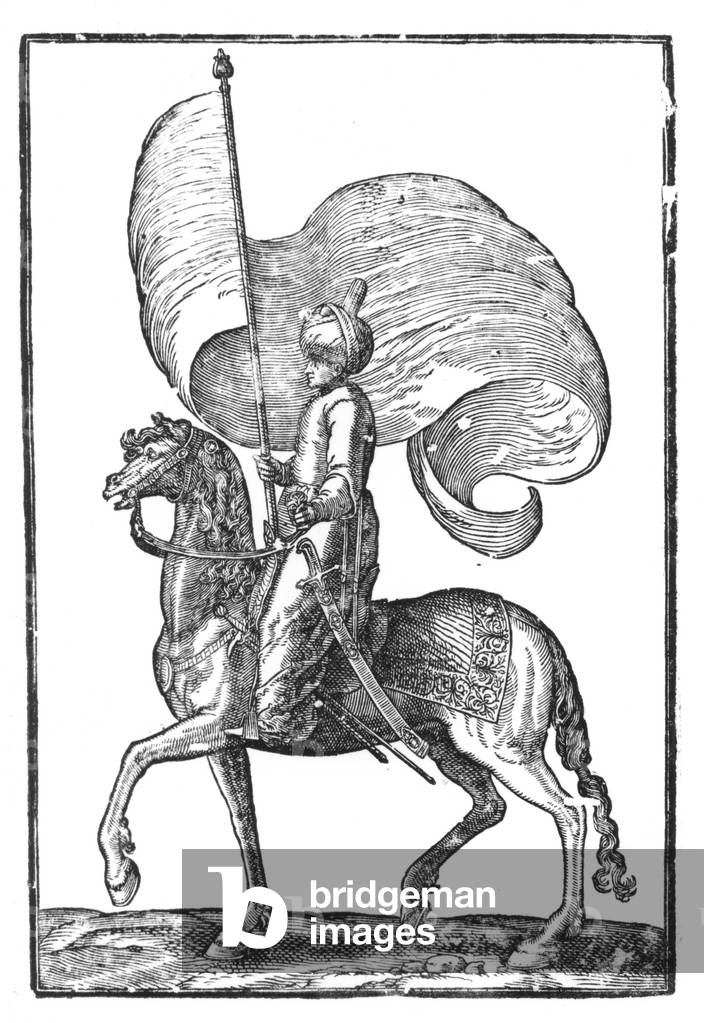 "Ein türkischer Kavallerist" 1576 von Melchior Lorck, b/w