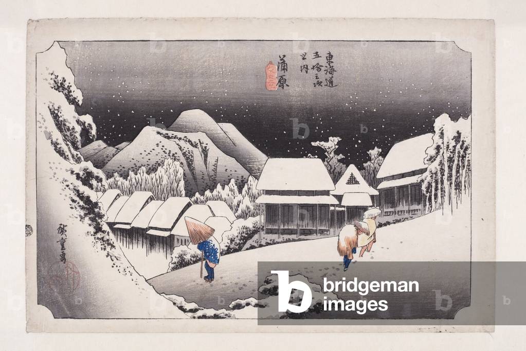 "Kanbara: Night Snow (Kanbara" 1833 di Ando or Utagawa Hiroshige