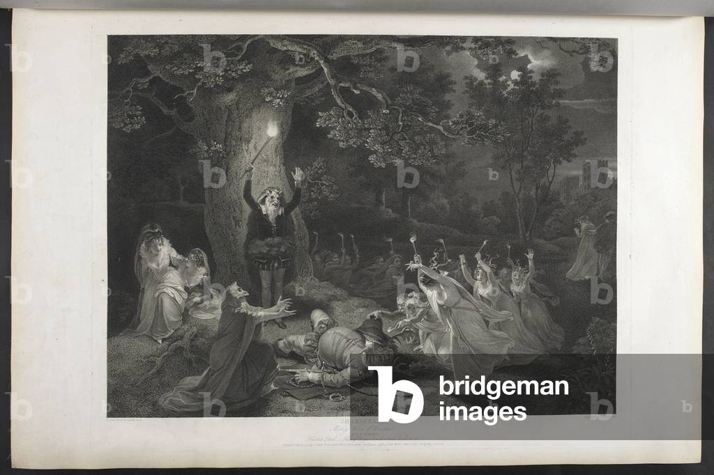 Frohe Frauen von Windsor. Gesetz V. Szene V. Windsor Park. Falstaff verkleidet sich mit dem Kopf eines Mäuse. 