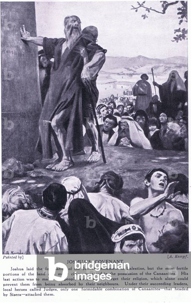 Image of Print depicting Joshua's covenant by A. Kampf, b/w
