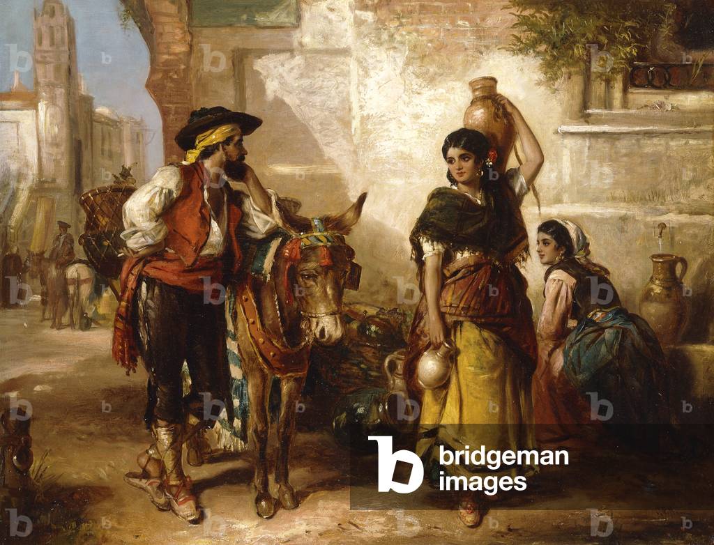 Bild von Gemälde "Ein Chat am Brunnen" von Thomas Kent Pelham