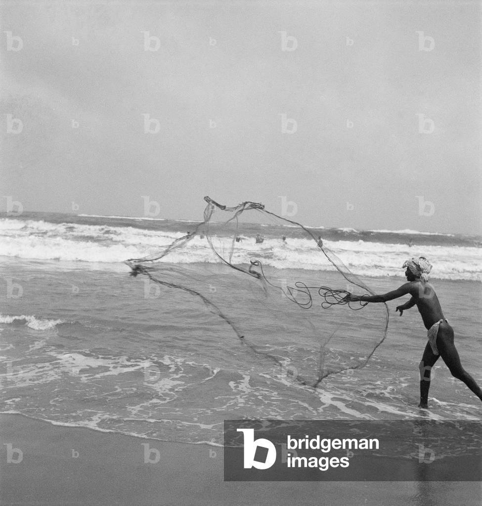 Moulage d'un filet à main, Ceylan, 1935 (photo en noir et blanc)
