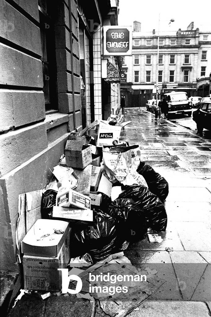 Rubbish piling up on the pavement of Shakespeare Street, Newcastle during the refuse collectors
