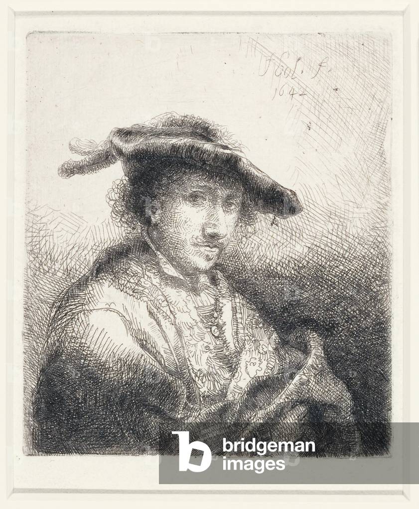 "junger mann tragen ein plumed hut", 1642 von Ferdinand Bol