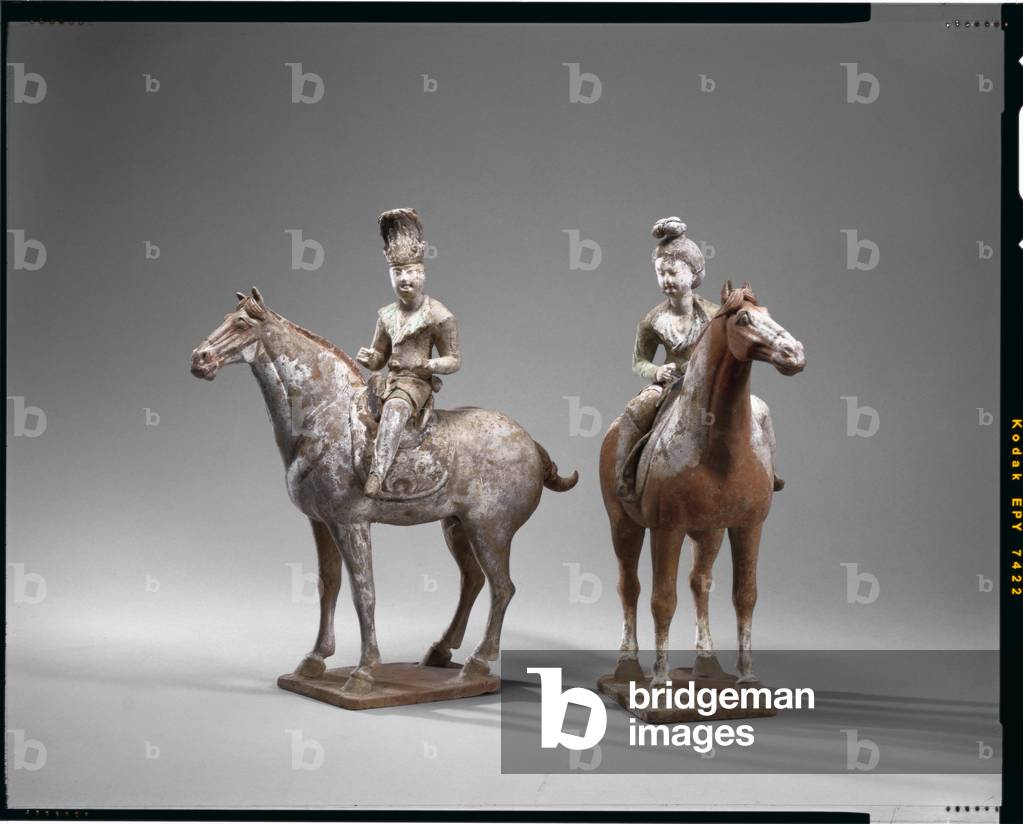 Two Equestrian Figures by Chinese Artist, b/w