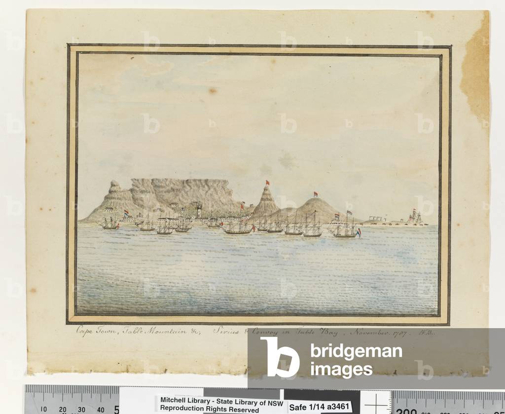 Opp. S. 46. `Kapstadt, Tafelberg & c; Sirius & Konvoi in Table Bay, November. 1787 ', um 1802 (w/c)