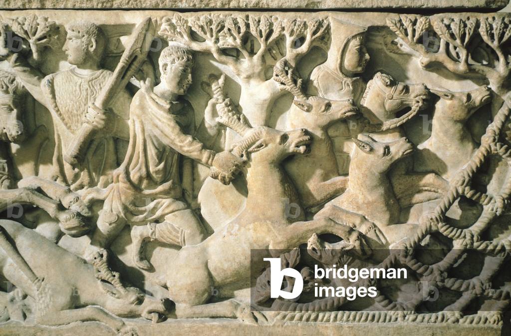 Image of Relief depicting hunting scene, from Como, Lombardy, Roman ...