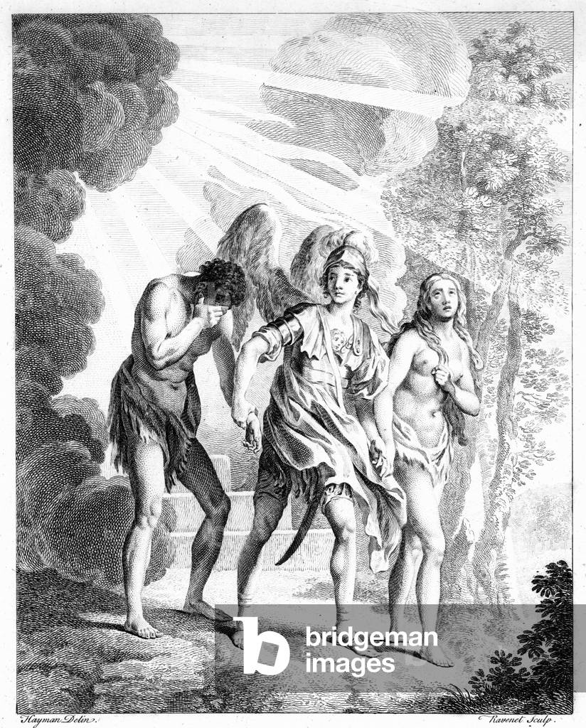Image of EXPULSION FROM PARADISE Adam & Eve expelled from Paradise. Etching