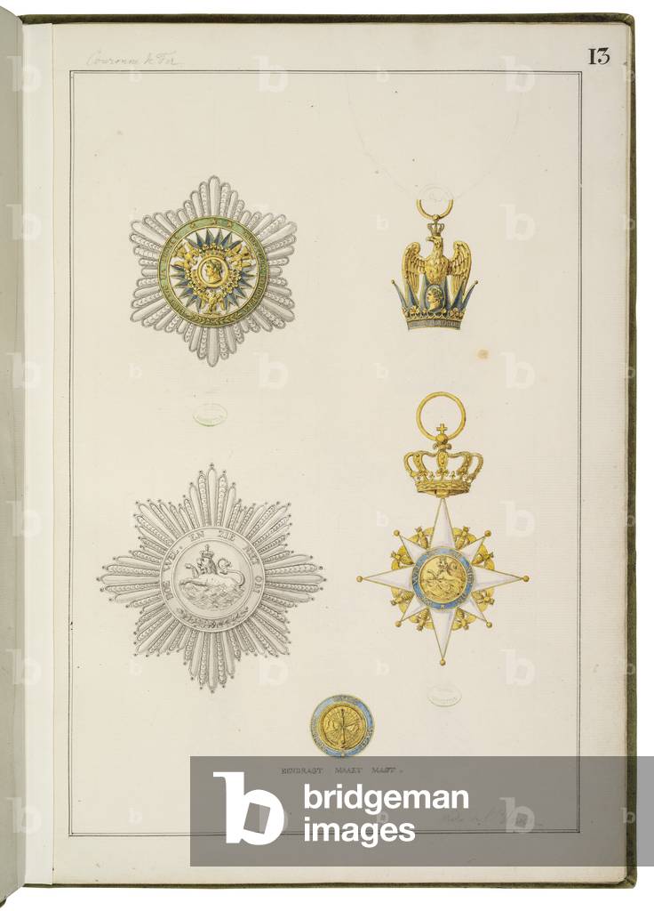 Page from 'Recueil des ordres français et étrangers' (coloured engraving)