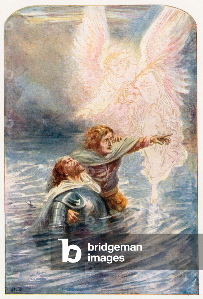 Image of Print depicting Christian and Hopeful cross the River (colour litho) 1901 by Robert Ambrose Dudley