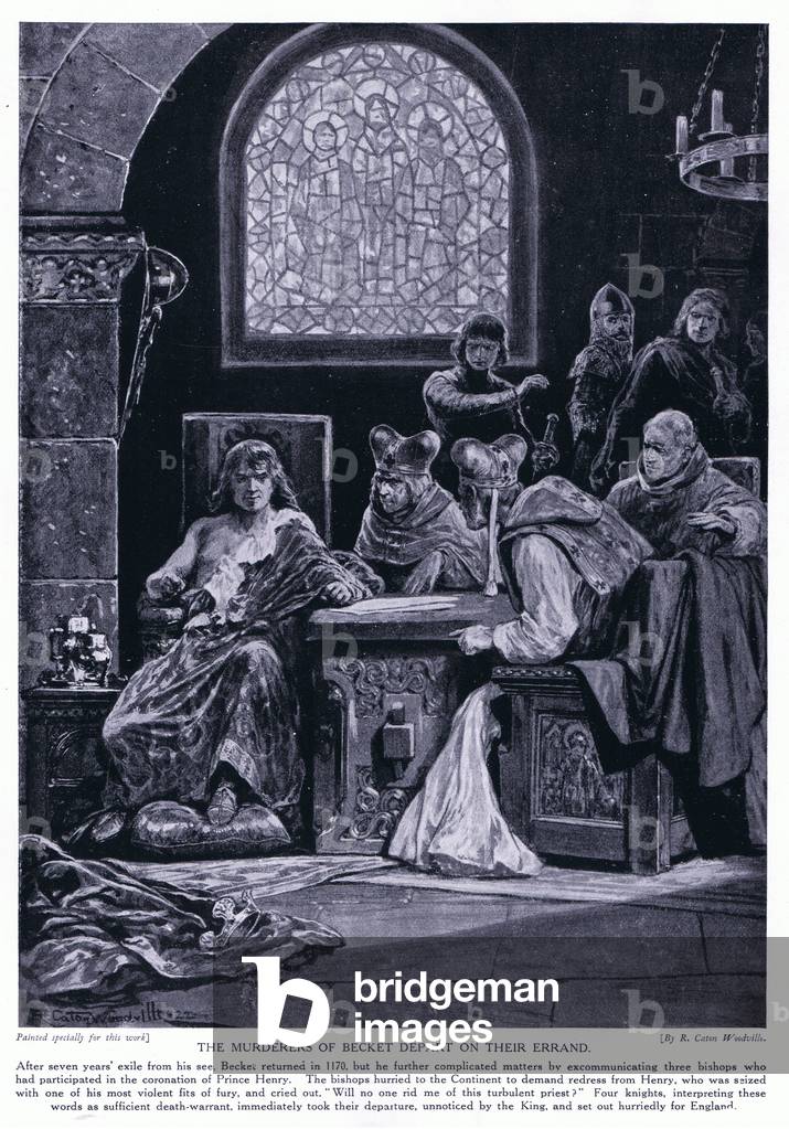 Image of Print depicting The murderers of Becket depart on their errand, 1920's by Richard Caton II Woodville